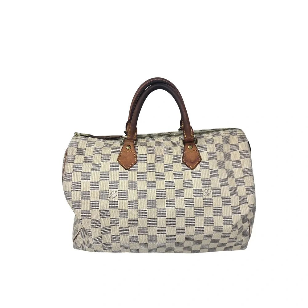 Louis Vuitton Speedy 30 Damier Azur Canvas Satchel Bag White Blue SD2151